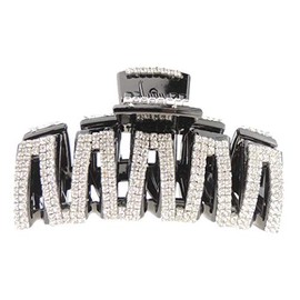 Extra Sparkly Women Girls Crystal Diamante Rhinestone Gems Bridal Wedding Evening Party Styling Fine Thin Hair Accessories Butterfly Claw Jaw Clip Octopus Clamp Grip 9cm Zig Zag Lines (Black)