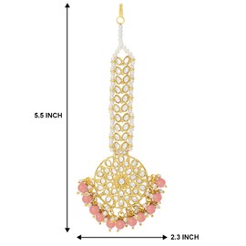 Aheli Faux Kundan Peach Maang Tikka Matha Patti Indian Traditional Bollywood Jewelry for Women and Girls