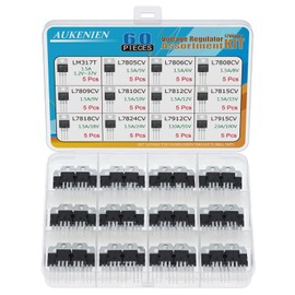 AUKENIEN 12 Values 60pcs L7805 LM317 L7806 L7808 L7809 L7810 L7812 L7815 L7818 L7824 L7912 L7915 Linear Positive Negative Voltage Regulator Assortment Kit TO-220