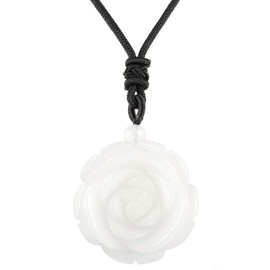 Nupuyai Edelstein Halskette für Damen, Geschnitzt Kristall Heilstein Rose Blume Anhänger mit Kette