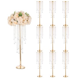 Sziqiqi Gold Tall Vases for Wedding Centerpiece - 29.5in Metal Flower Crystal Centerpieces Stand with Crystal Beads for Event Party Reception Center Piece Floral Arrangements