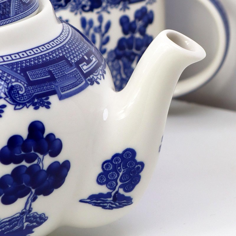 Blue Willow Tea Pot 1L Ceramic Kitchen Serving Traditional English