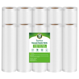 Syntus Vacuum Sealer Bags, 10 Pack 5 Roll 11" x 20' and 5 Roll 8" x 20' Commercial Grade BPA Free Bag Rolls, Food Vac Bags for Storage, Meal Prep or Sous Vide