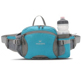 Peicees Fanny Pack with Water Bottle Holder for Men Hiking Waist Bag for Women Kids Large Pouch Fashionable for Running Cycling Sport Lumbar Hip Pack (Bottle Not Included), Blue, One Size, Hiking