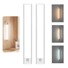Motion Sensor Under Cabinet Lights, LED Rechargeable Closet Lights Wireless, 3 Color Temperatures Under Cabinet Lighting Dimmable, Magnetic Light Bars for Kitchen, Bedroom 2Pack (Upgrade 12inch)