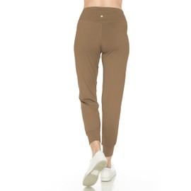Leggings Depot ActiveFlex Jogger Yoga Pants Athletic Sweatpants (Full Length, Mocha, Small)