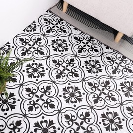 Alow Peel and Stick Floor Tile 20PCS, Black and White Flower Floor Tile Waterproof Easy to Paste, Vinyl Flooring for Bedroom, Living Room Kitchen and More（11.8Inx11.8In)