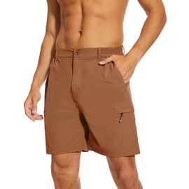 NATUVENIX Hiking Shorts Men, Quick-Dry Fishing Shorts for Men Lightweight Stretch Work Shorts Causal Travel Brown