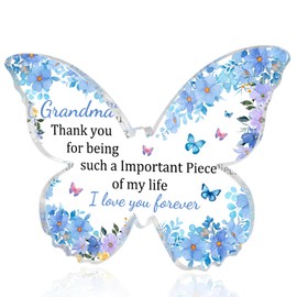 Yaxkvapu Gifts for Grandma Warm Acrylic Desk Decor for Grandmother Best Grandma Ever Gifts Birthday Mothers Day Christmas Thanksgiving Gift Butterfly Shape Accessories