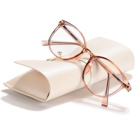 OPTOFENDY Blue Light Blocking Glasses Women Men Computer Gaming Glasses, TR90 Round Anti Blue Light Clear Lens Glasses for Anti Eyestrain & UV Glare (Champagne)