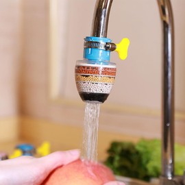 3 Stück Filterarmaturen für Trinkwasser, Aktivkohle-Wasserfilter mit 6-lagiger Filtration, Wasserfilterzubehör für die Küche (Blau, Grün, Rot)