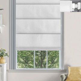 Changshade No Drill Roman Shades for Windows,Cordless Roman Blinds No Tools,Custom Size Blackout Pull Down Blinds, Easy Install Modern Fabric Window Shade for Home Office White