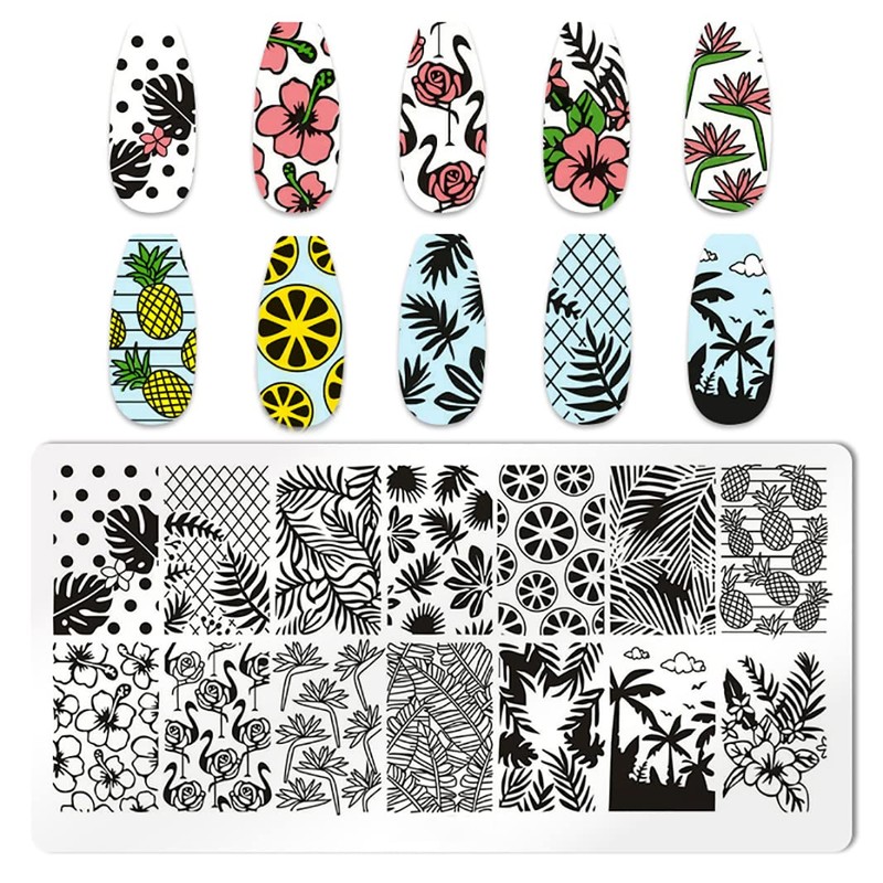 JERCLITY 6pcs Seaside Scenery Nail Stamping Plate Nail Stamping Kit