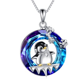 VONALA Penguin Necklace 925 Sterling Silver Crystal Snowflake Pendant Necklace Cute Animal Jewelry Gift For Women