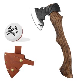 14.7" Hatchet, Camping Hatchet with 1065 Carbon Steel & Wooden Handle, Bushcraft Hatchet with Leather Sheath and Sharpener, Survival Hatchet for Wood Chopping, Cutting and Splitting