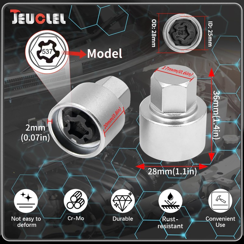 JEUCLEL 537 Wheel Locking Nut Key Compatible with VW VAG