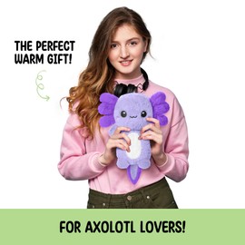 Purple Axolotl Microwavable 1.5 lbs Unscented Heating Pad for Women and Kids- Cute Soft Cozy Pillow Plush Heatable Warm Stuffed Animals - Kawaii Hot and Cold Plushie - Axolotl Gifts for Girls and Boys