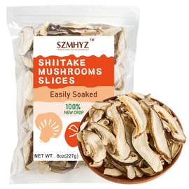 SZMHYZ Dried Shiitake Mushrooms Sliced – Rehydrates Quickly & Easily, All-Natural Dried Mushrooms for Cooking/Soups/Ramen/Pasta/Pizza/Salads & Stews – 8 Oz Premium Quality
