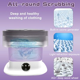 Portable Washing Machine, 16L Large Capacity Mini Washing Machine, Foldable Collapsible Washer and Dryer with Spin for Travel, Socks, Baby Clothes (Purple)