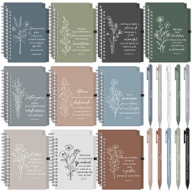 Resurhang 40 Pcs Spanish Christian Gift Notebook Pen, Flower, Morandi