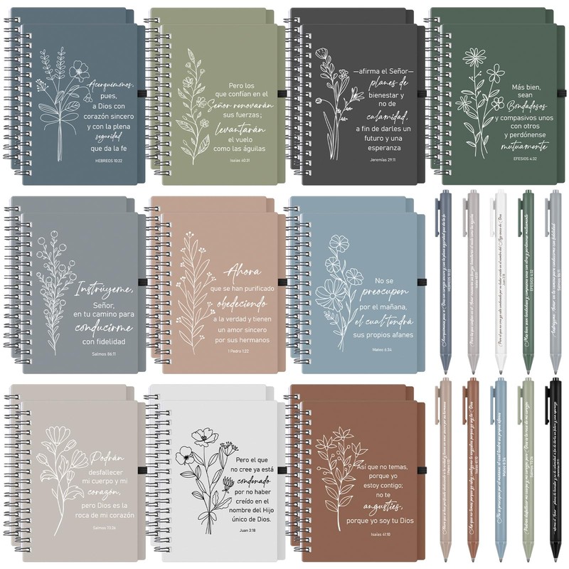 Resurhang 40 Pcs Spanish Christian Gift Notebook Pen, Flower, Morandi