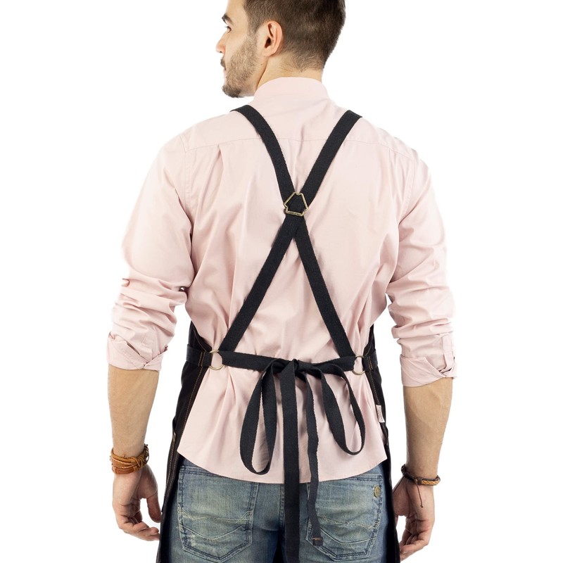 Under NY Sky Essential Black Twill Apron - Cross-Back with