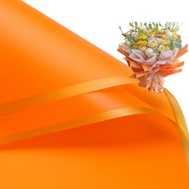 20 Sheets Pure color gold edge Flower Wrapping Paper,Waterproof Valentine's Day Bouquet Wrapping Paper 23x23Inch Used for DIY Crafts, Gift Packaging, Flower Shop Bouquet Packaging (Orange)