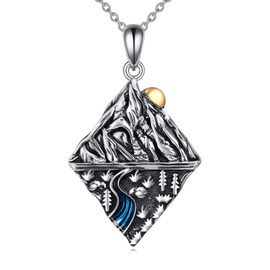 VONALA Mountain Sun Necklace 925 Sterling Silver River Forest Pendant Necklace Nature Jewelry Gift For Women Men (Mountain)