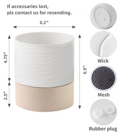 Nihow Self Watering Plant Pot: 6 Inch Ceramic Planter with Drainage Hole & Water Storage Plus for Indoor & Outdoor Plants - Cylinder Round Flower Pot for Succulent/Herbs/Violets - White & Brown