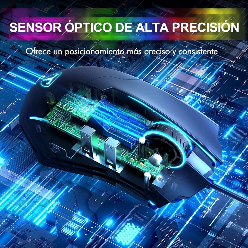 TERPORT S608 Mouse Gaming con Iluminación RGB Personalizable, Hasta 8000