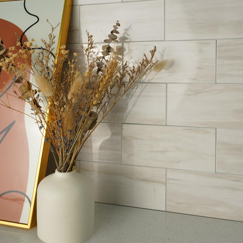 Vamos Tile 100-Piece Glossy Wooden Marble Grain Peel and Stick