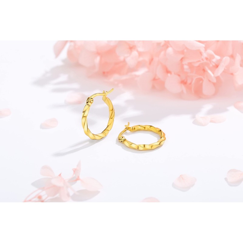 Yulovee 9ct Gold Plated Tiny Twisted Hoop Earrings for Women