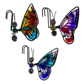 EMINGSKY 3Pcs Butterfly Decorations for Flower Pots - Iron and Glass Painted Hanging Butterflys Ornaments, Plant Pot Potted Hanger Figurines, Outdoor Garden Pendant Decor (Butterfly)