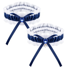 Focenat 1 Pair Bridal Lace Garter,Lace Wedding Garters Set,Bride Blue Wedding Garter Belts,Elasticated Garter for Bride,Leg Ring Garter with Stretch for Wedding,Party