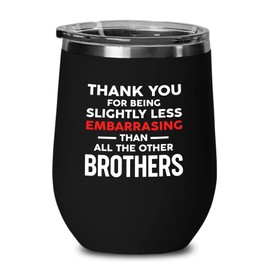 Family Sarcasm Black Edition Wine Tumbler 12oz - Slightly Less Embarrassing Brothers - Brotherhood Bro Friendship Stepbrother Nephew Son Buddy Sibling from Sister