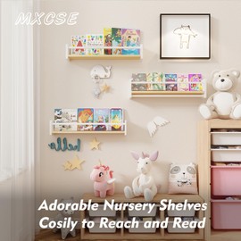 MXCSE Floating Nursery Book Shelves, 24 Inches Large Floating Shelves for Kids, Wall-Mounted Bookshelves for Kids and Nursery, Wall Shelves for Bedroom, Toddler Room, Baby Room