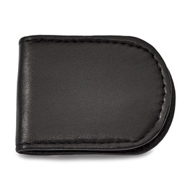 Genuine Cowhide Smooth Black Leather Magnetic Money Clip