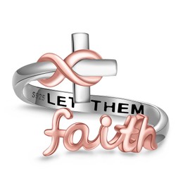 Senpotly Faith Cross Ring for Women - 925 Sterling Silver Infinity Wrap Adjustable Ring Inspirational Faith Over Fear Just Breathe Let Go and Let God - Christmas Jewelry Gift for Daughter (Let Them)