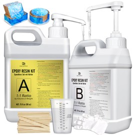 Epoxy Resin Kit - 1.2 Gallon Crystal Clear Self-Leveling Epoxy Resin with Pump for DIY Resin Art, Table Top, Jewelry Making - 1:1 Ratio Bubbles Free High-Gloss Casting Resin for Coating, Molds, Wood