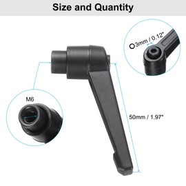 sourcing map 4pcs Clamping Lever Adjustable Handle Set Metric M6 x 60mm Male & M6 Female Thread Level Handles Hand Stud Knobs Quick Release Black for Lathe Machinery