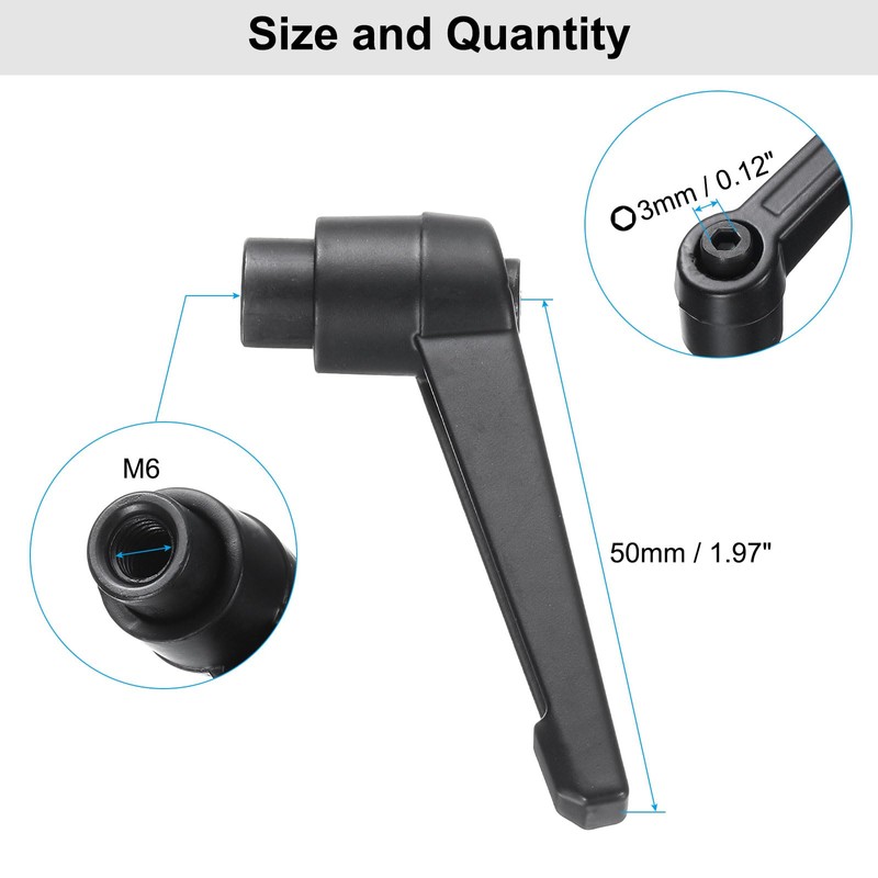 sourcing map 4pcs Clamping Lever Adjustable Handle Set Metric M6