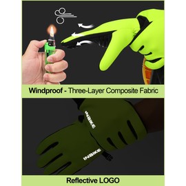 INBIKE Cycling Gloves, Winter Gloves, Outdoor Gloves, Ski Gloves, MTB Mountain Bike Gloves, Running Gloves, Men and Women, Touch-Screen Capable, Winter, Warm, Windproof, Green, L
