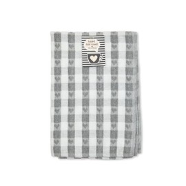 Emma Barclay Jumbo Heavy Weight Check Kitchen Tea Towel with Heart Detail (Silver)