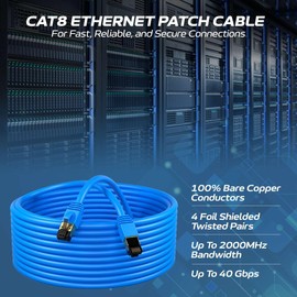Cables Direct Online Cat8 Blue 5FT SFTP Ethernet Patch Cable 40Gbps 2000Mhz Connection 26AWG Shielded Copper RJ45 Connectors for Modems, Routers, Networks