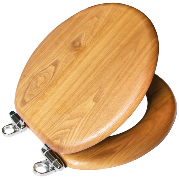 Dalton Toilet Seat Round Soft Close – Honey Oak Rustic Wooden Round Standard Toilet Seat for Bathroom – Design House, 561241