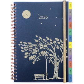 Diary 2026 Week to View A5, Spiral Annual Weekly & Monthly Planner with Tabs, Back Pocket, Password, Notes, Contact, UK Holiday, Elastic Personal Organiser Life Book, Jan.26 - Dec.26
