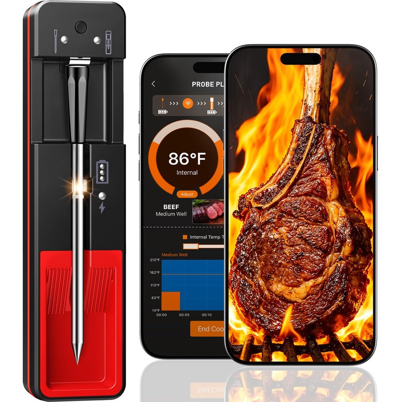Termómetro digital inalámbrico inteligente Bluetooth para carne, 6 sensores de