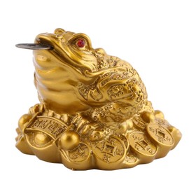 HERCHR Feng Shui Money Frog, Chinese Money Toad Wealth Happy Frog Statue Money Frog Coin Toad for Home Office Decoration Happy Gift (Brass)