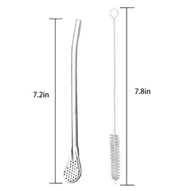 304 Food-Grade 18/8 Stainless Steel Drinking Filter Straws, Straw 7.2 inch Long Spoon Straws for Mate Tea，Coffee Stirrer Stick for Iced Tea, Cocktail, Set of 3 with 3 Cleaning Brush (silver)