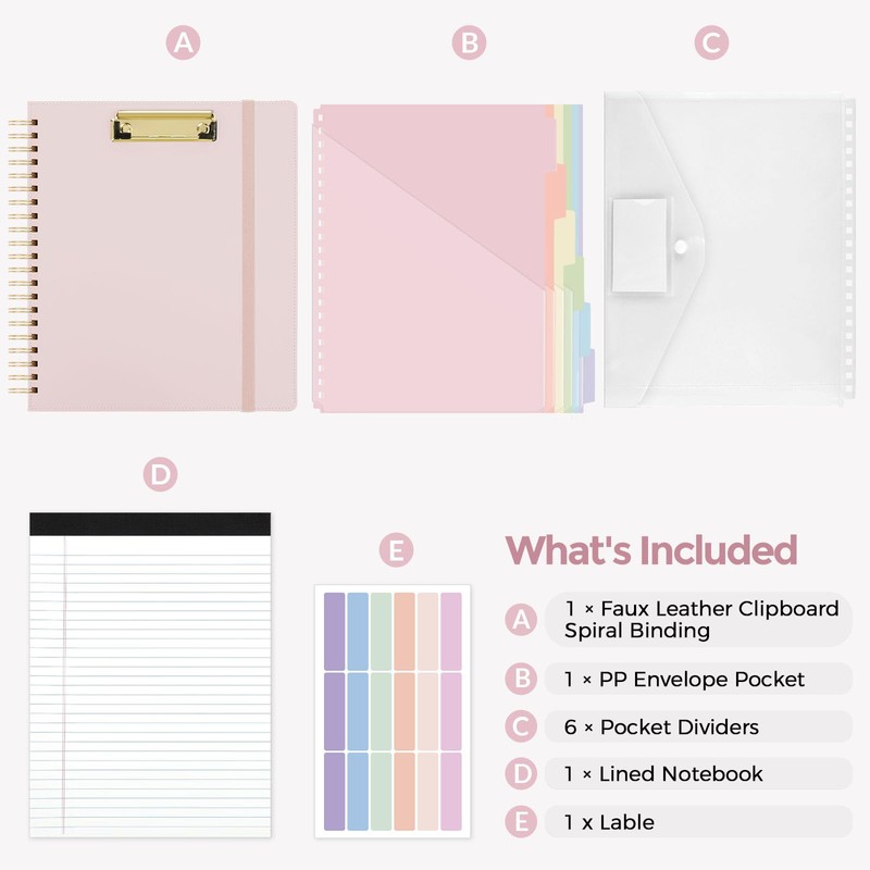 SKYDUE Storage Clipboard Folder with 6 Dividers & Refillable Notepad